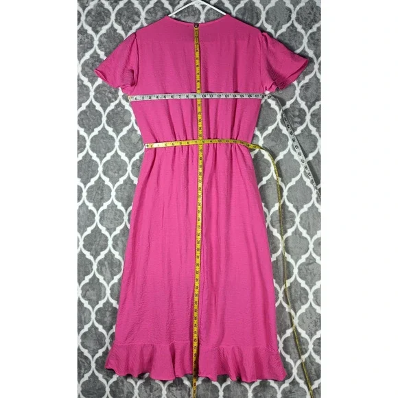 Fraiche by J Wrap Dress Women Large Pink Midi Ruffle Short Sleeve - Picture 5 of 10